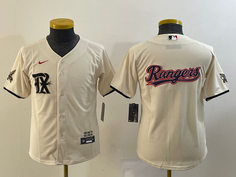 Youth Texas Rangers Cream Team Big Logo 2023 City Connect Stitched Baseball Jersey Youth Texas Rangers Cream Team Big Logo 2023 City Connect Stitched Baseball Jersey
